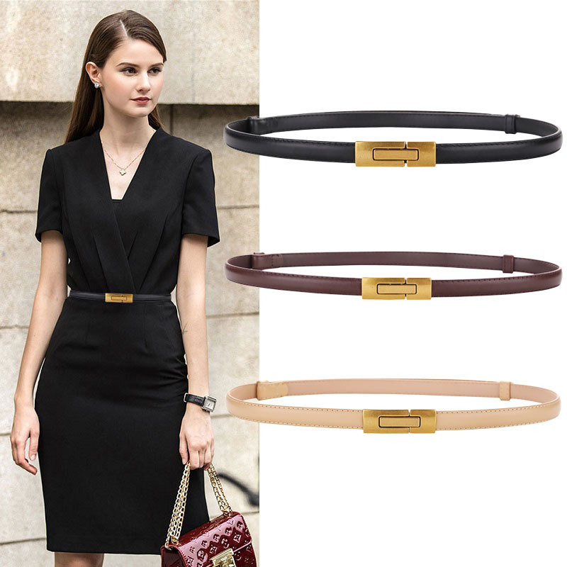 Off White Belt - Cienki pasek z prawdziwej skóry dla