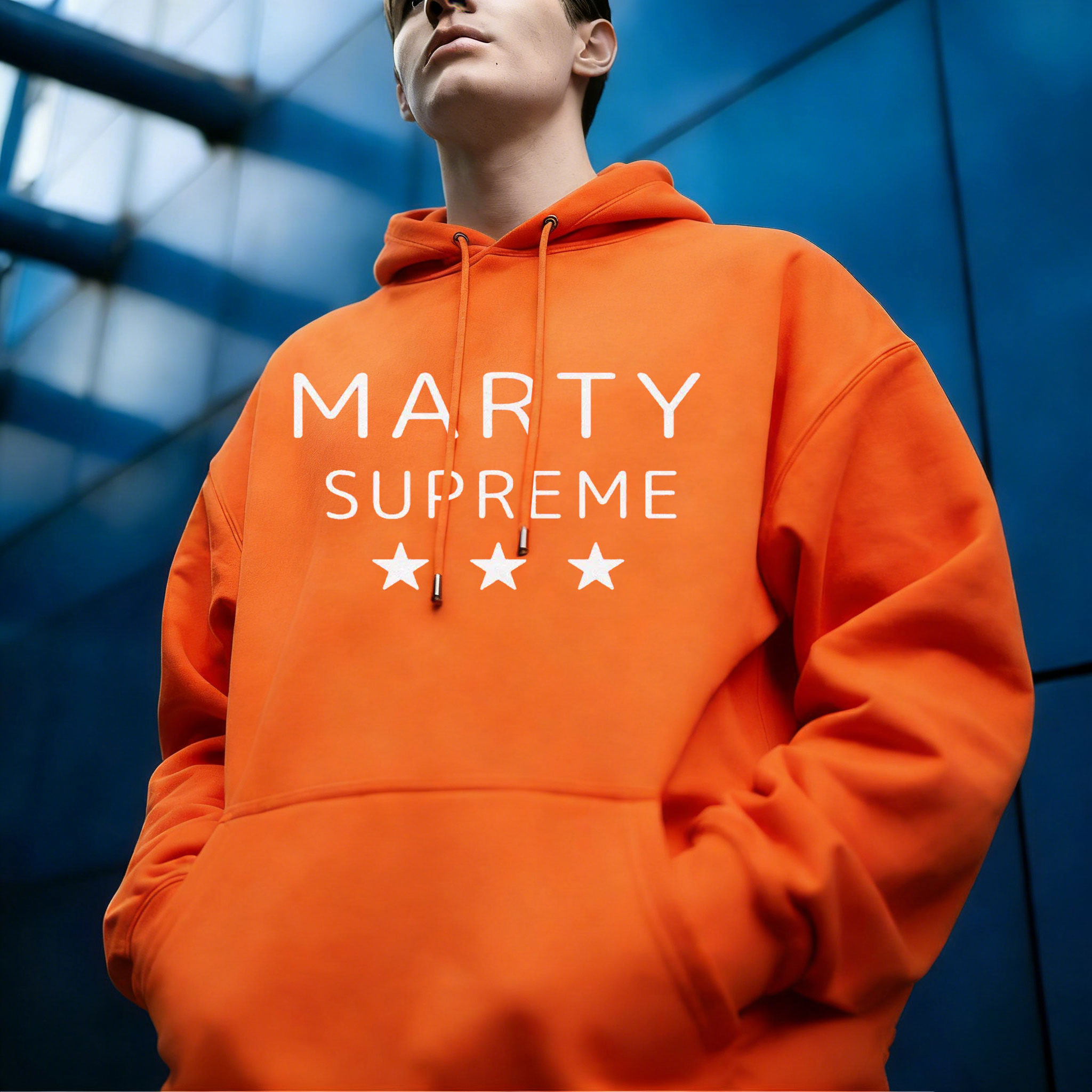 Supreme Brand Streetwear - Bluzy Timothée Chalamet z pomarańczowym nadrukiem,