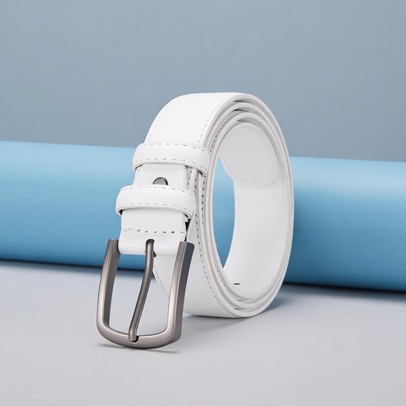 Off White Belt - Męski pasek wizytowy, jednolity biały, klasyczny