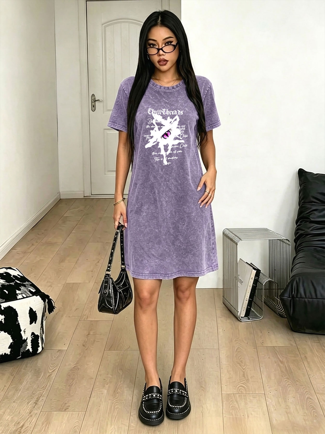 Streetwear Brand With Eye - Damska sukienka T-shirt w stylu vintage,