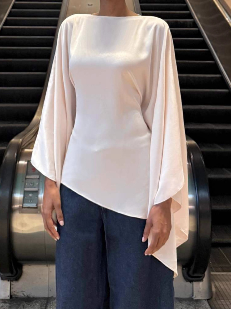 Off White Belt - Modna asymetryczna bluzka damska w jednolitym