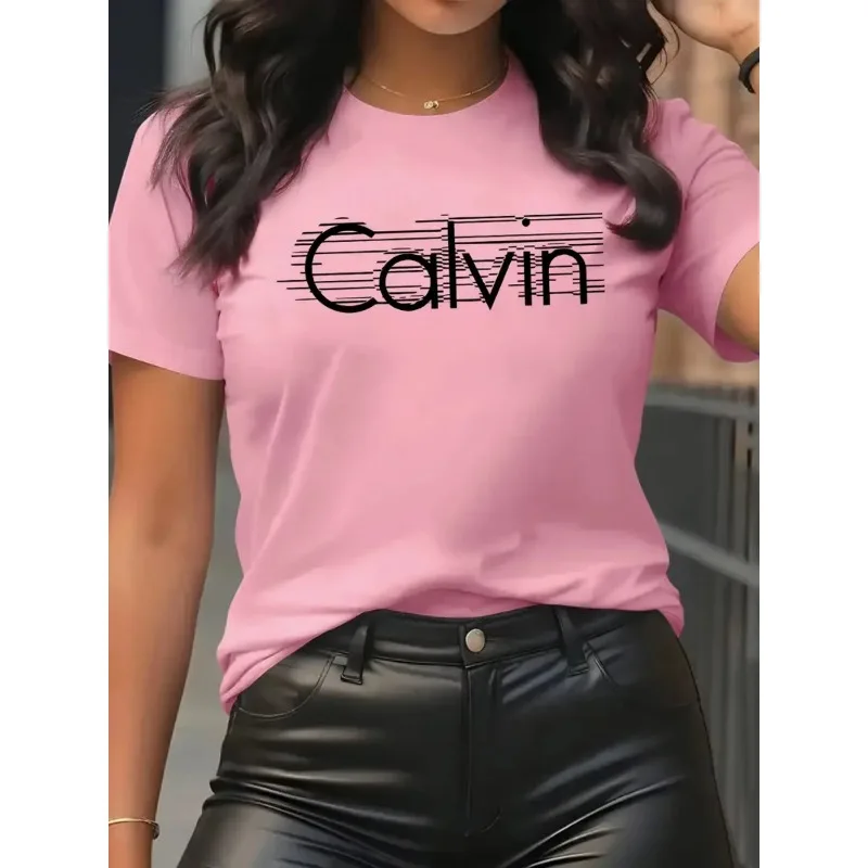 Streetwear Brand Top - Damska koszulka Calvin, modna, codzienna, z