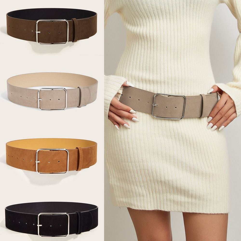 Off White Belt - Szeroki pasek ze skóry zamszowej w