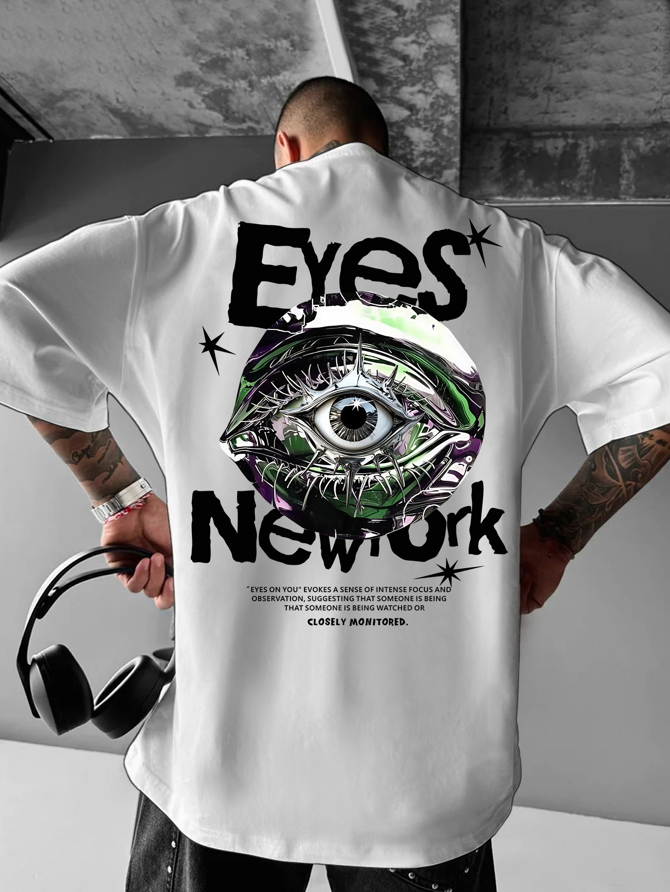 Streetwear Brand With Eye - Męska koszulka oversize w stylu newyorskim,